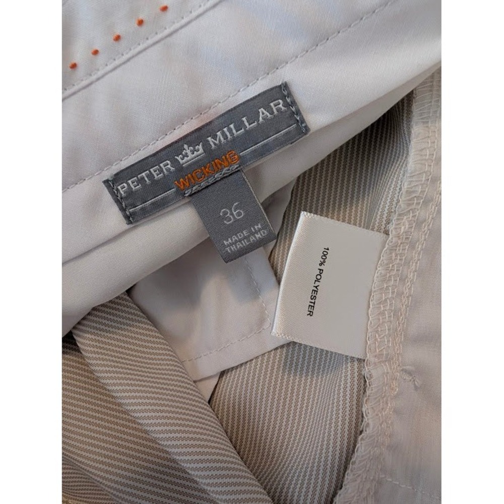 Peter Millar Golf Pants Mens 36x31 Tan/White Micro Seersucker Lightweight Preppy - Picture 3 of 9